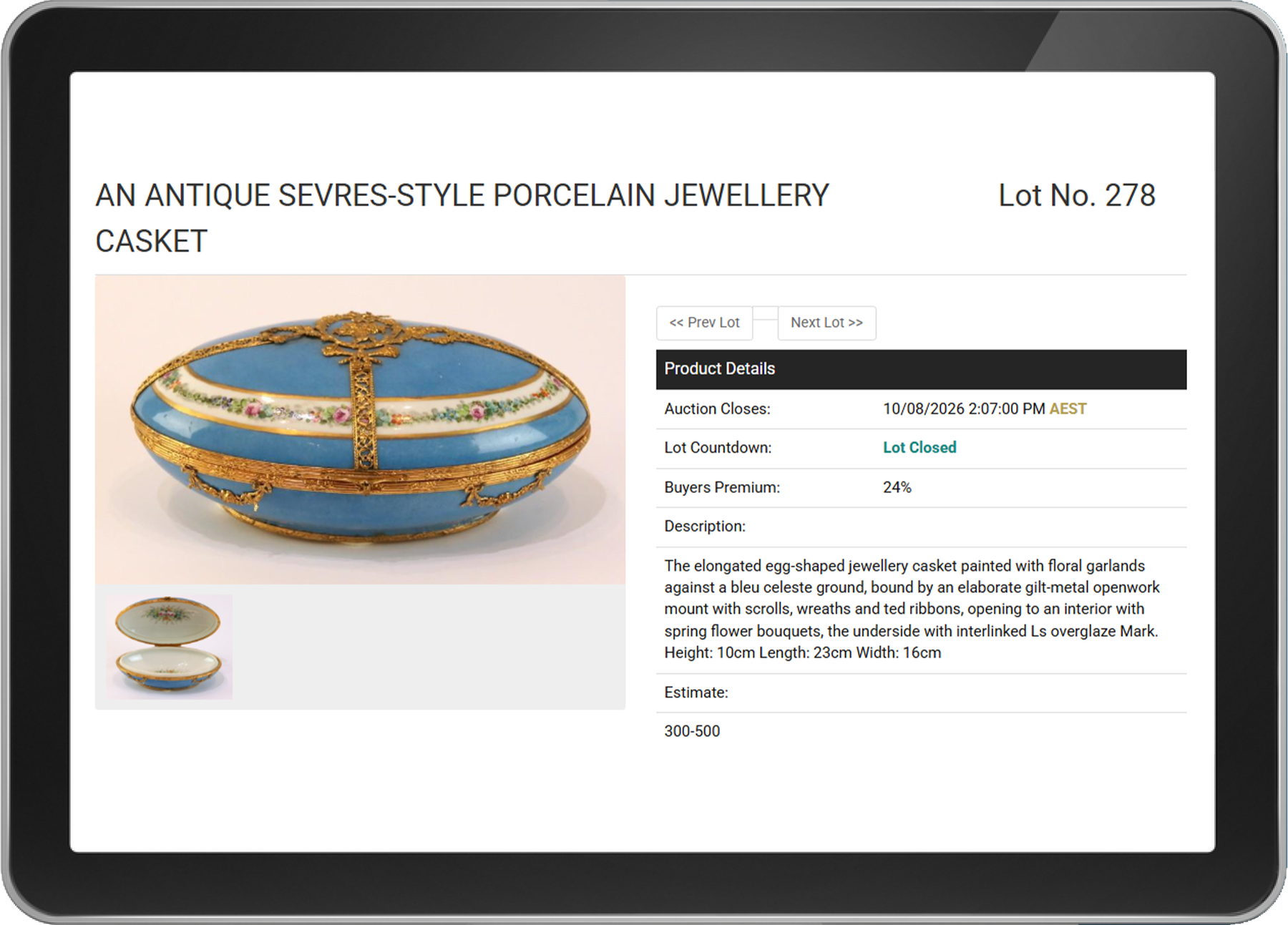 A timed online auction catalogue on EasyBids